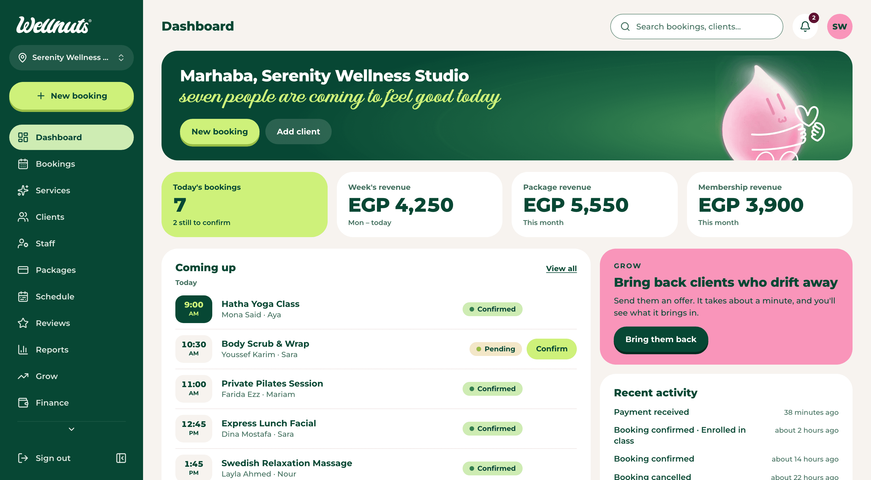 The Wellnuts venue dashboard
